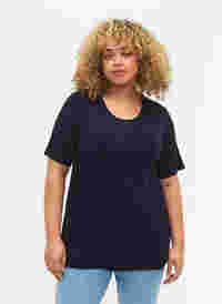 T-shirt en viscose avec structure côtelée, Navy Blazer, Model