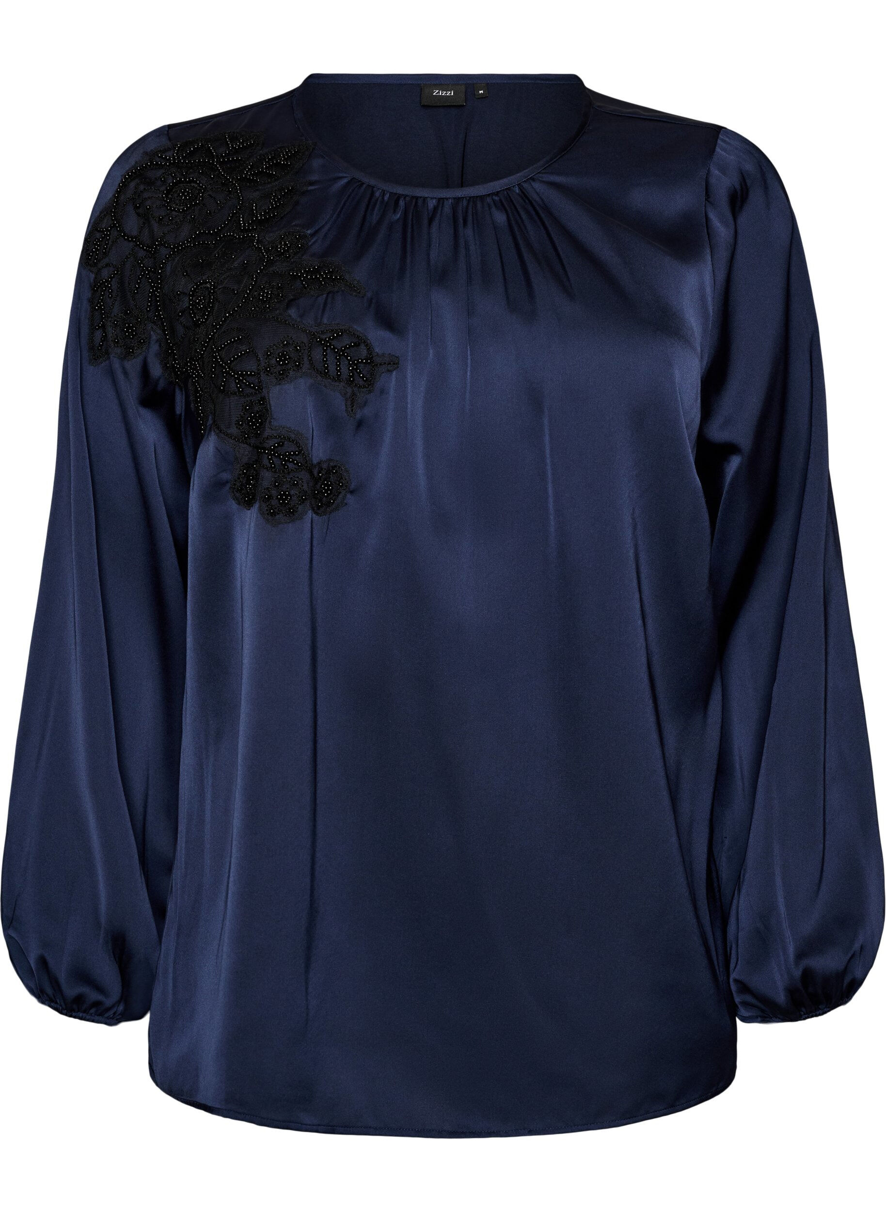 ZizziBlouse en satin avec appliqu&eacute; en dentelle et perles, Bleu, Packshot image number 0