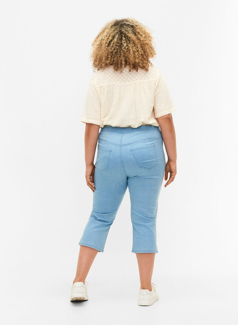 Driekwart broek in katoenmix, Light blue denim, Model image number 1