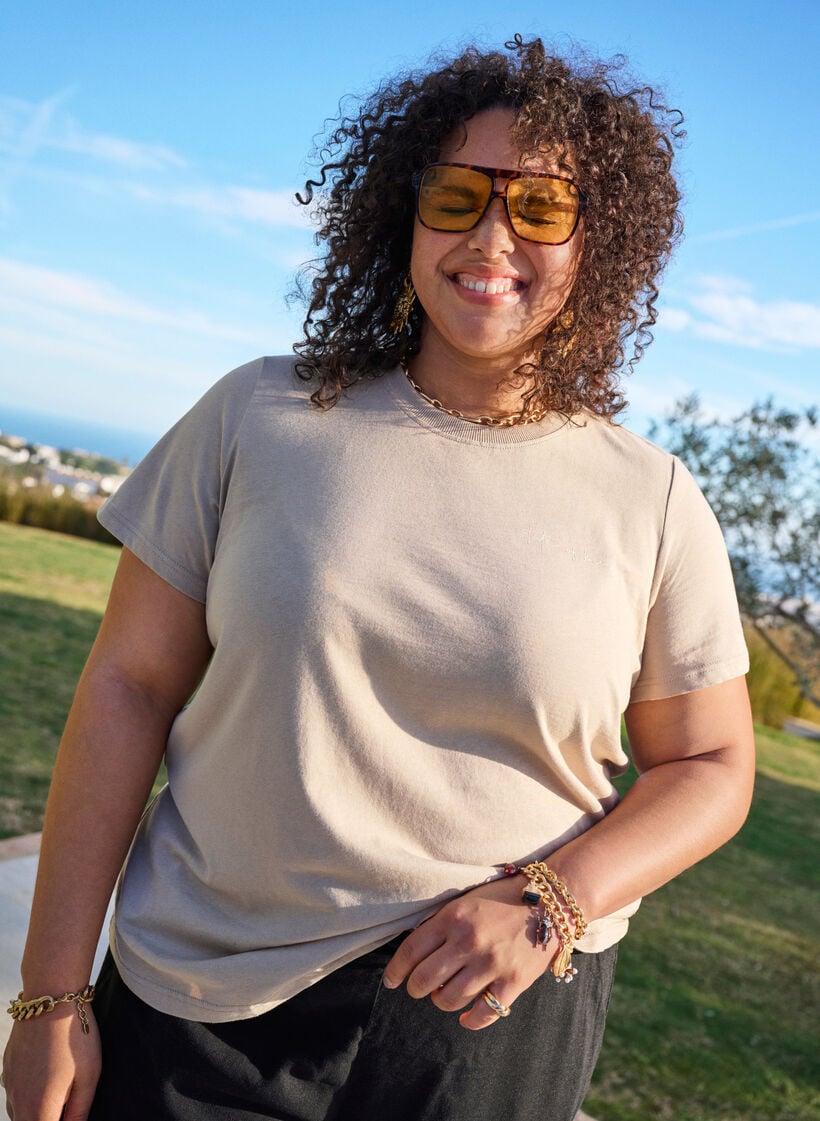 T-shirt met tekstprint en ronde hals, Bruin, Image image number 0