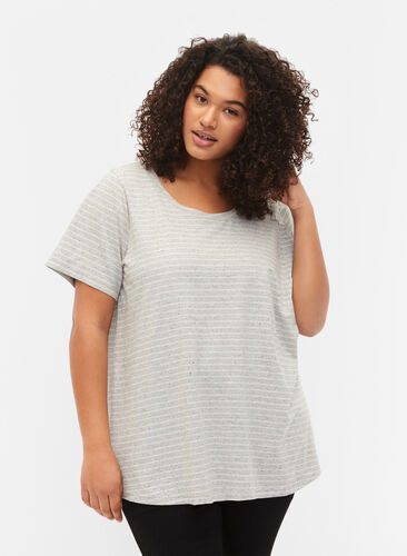 T-shirt en coton mélangé, Light Grey Melange, Model image number 0