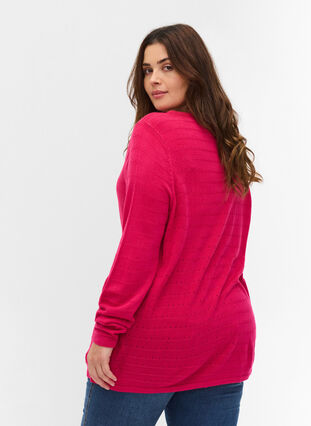 Pull en tricot avec col rond, Fuchsia Purple, Model image number 1