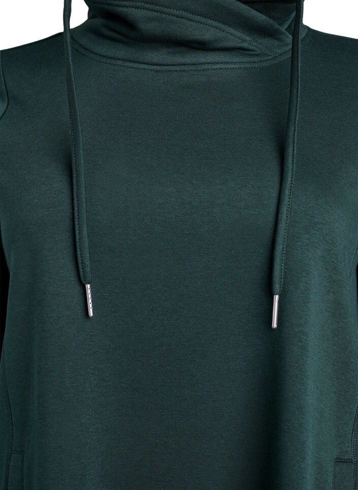Kort sweatshirt jurk met hoge kraag en zakken, Groen, Packshot image number 2