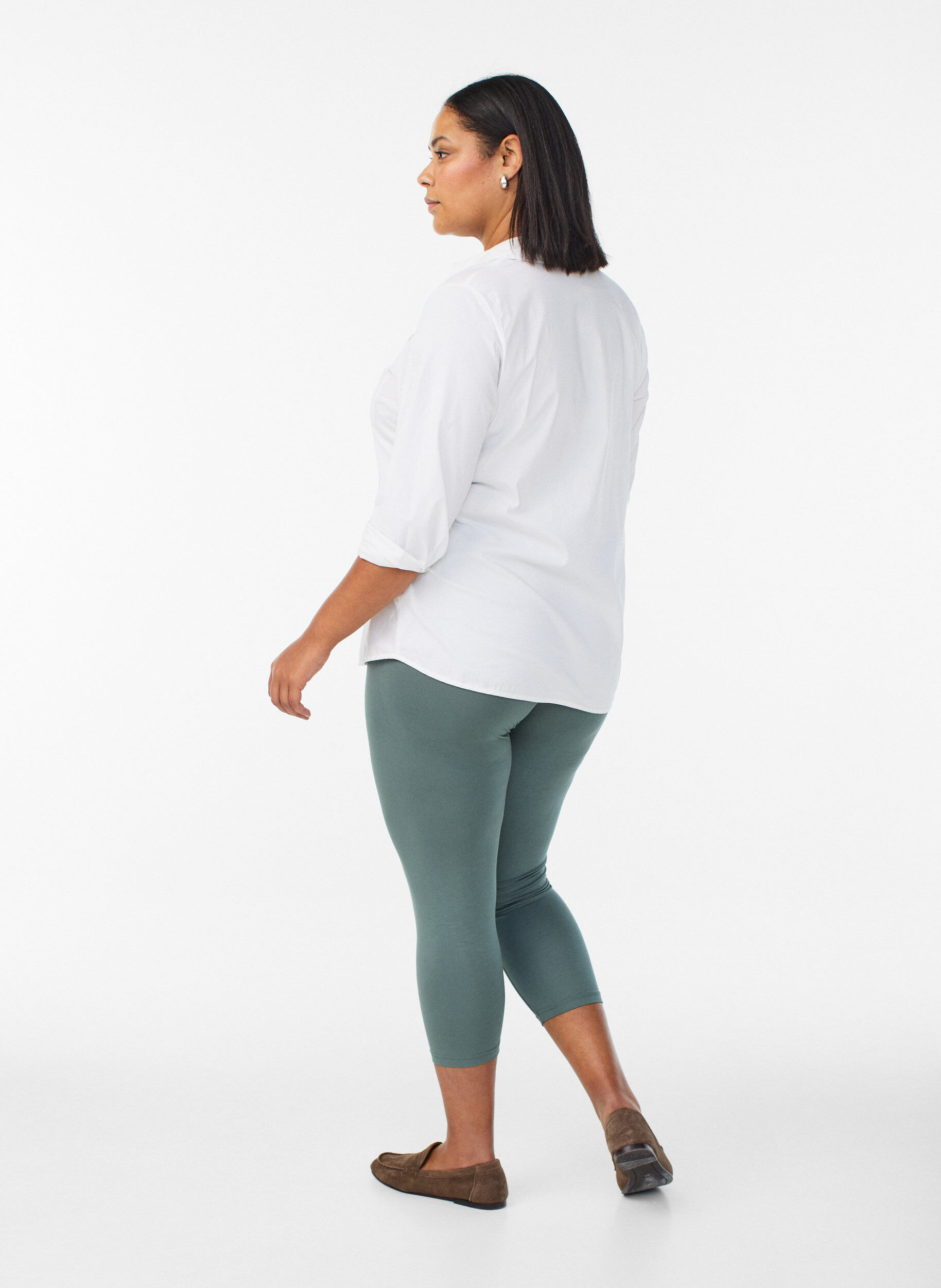 ZizziBasic 3/4 legging in viscose, Groen, Model image number 2