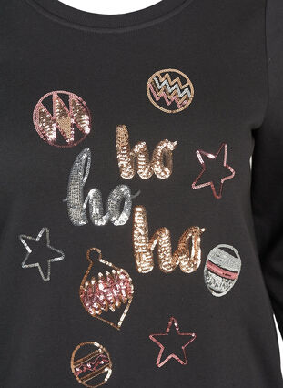 Kerst sweatshirt met pailletten, Black, Packshot image number 2