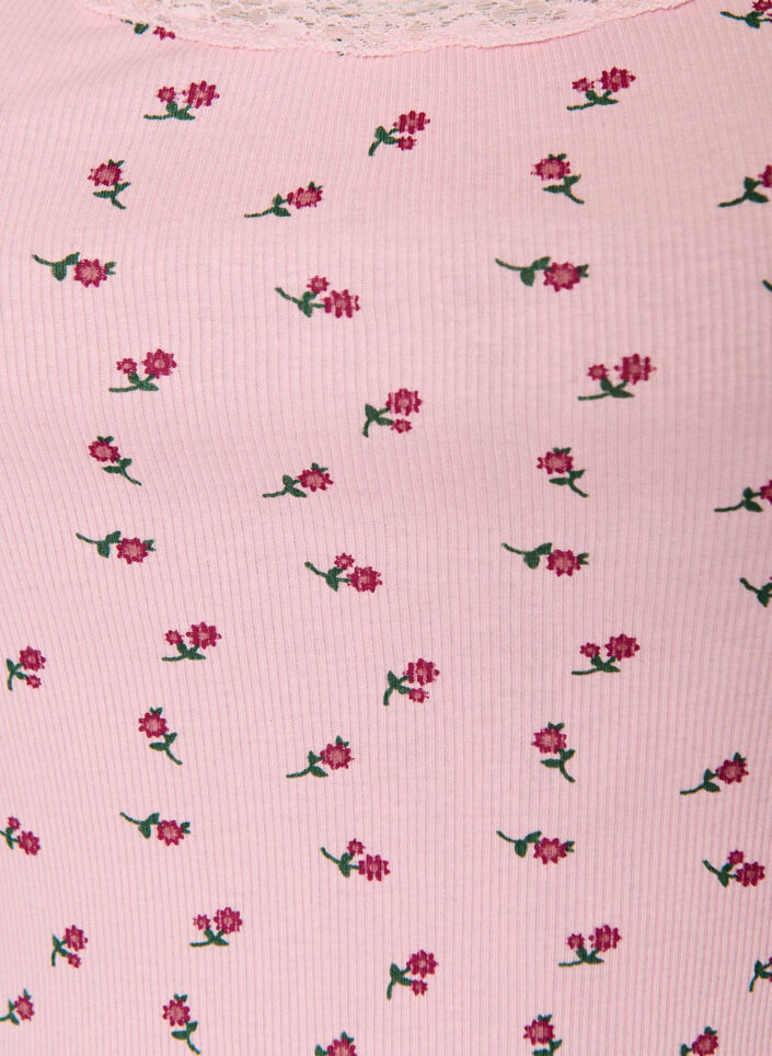 Top avec imprim&eacute; et bord en dentelle, Rose poudr&eacute;e, Packshot image number 2