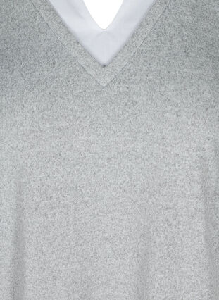 Gemêleerde blouse met 3/4 mouwen en hemd details, Light Grey Melange, Packshot image number 2
