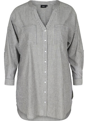 Gestreepte blouse in 100% katoen, Black Stripe, Packshot image number 0