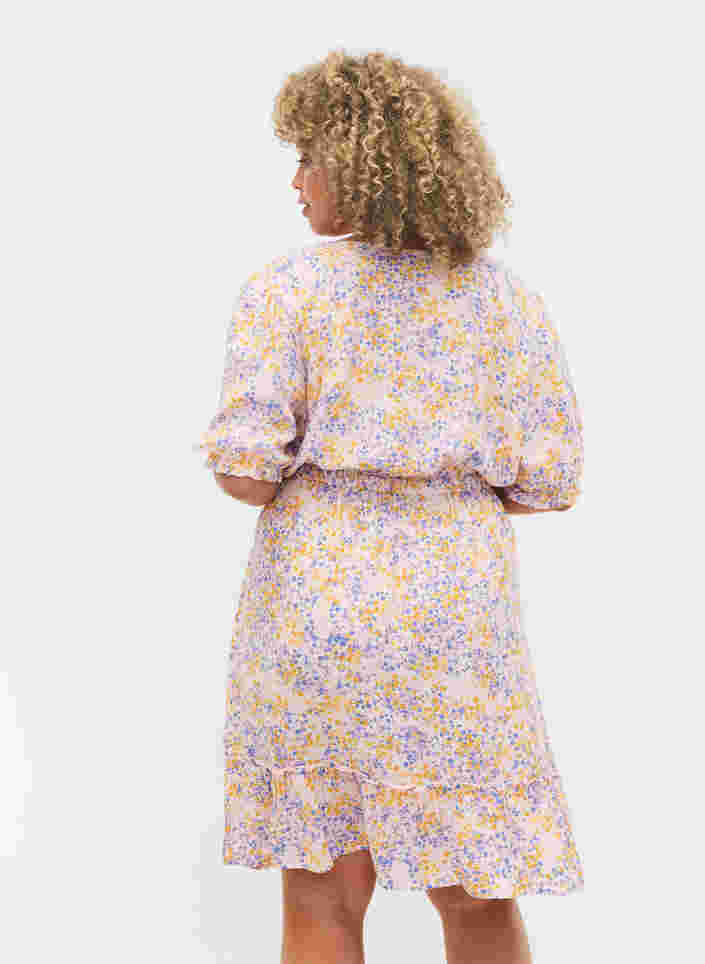 Gebloemde viscose jurk met korte mouwen, Rose Ditsy AOP, Model image number 1