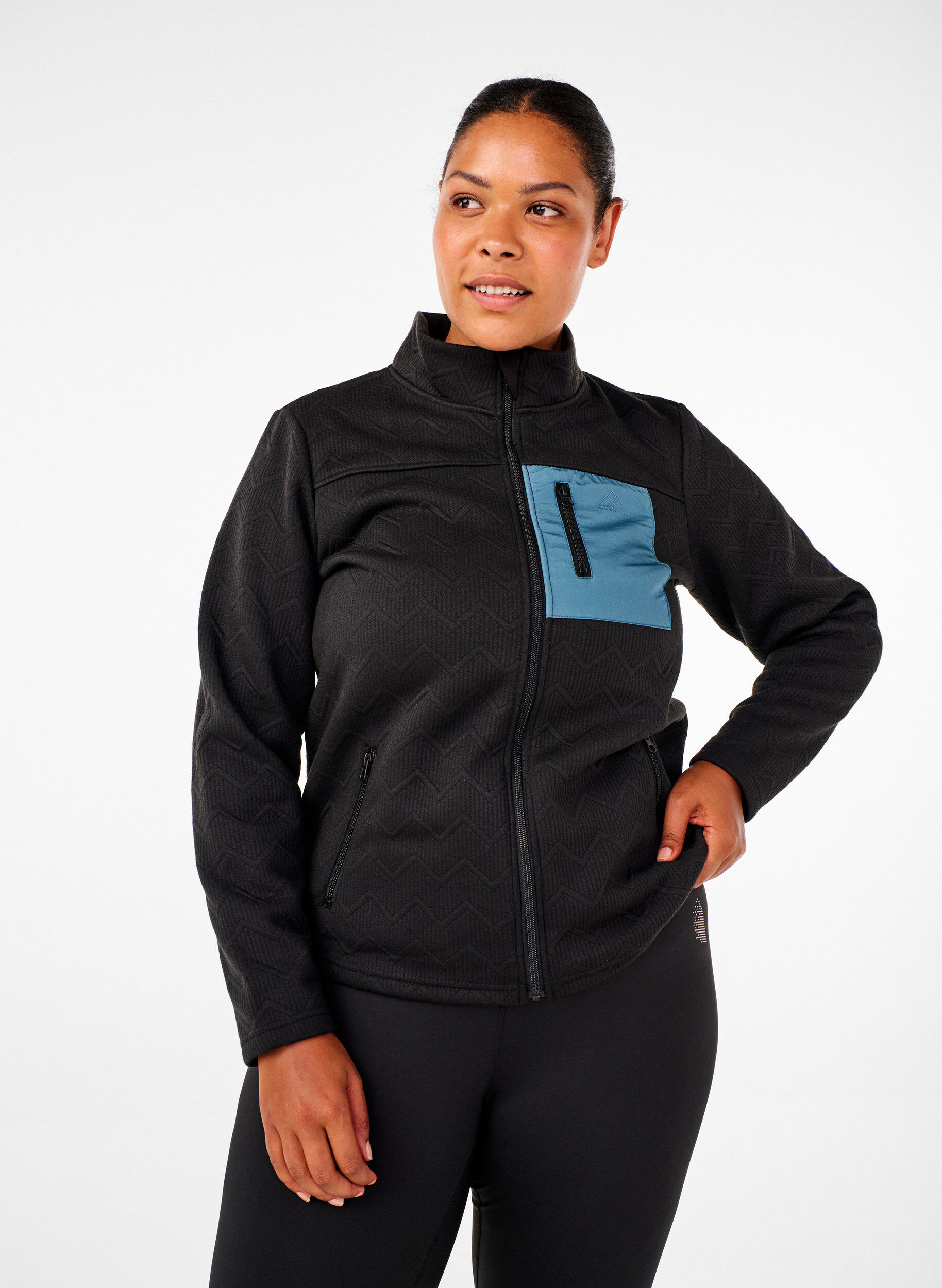 ZizziSportieve fleece jack met zakken, Zwart, Model image number 0