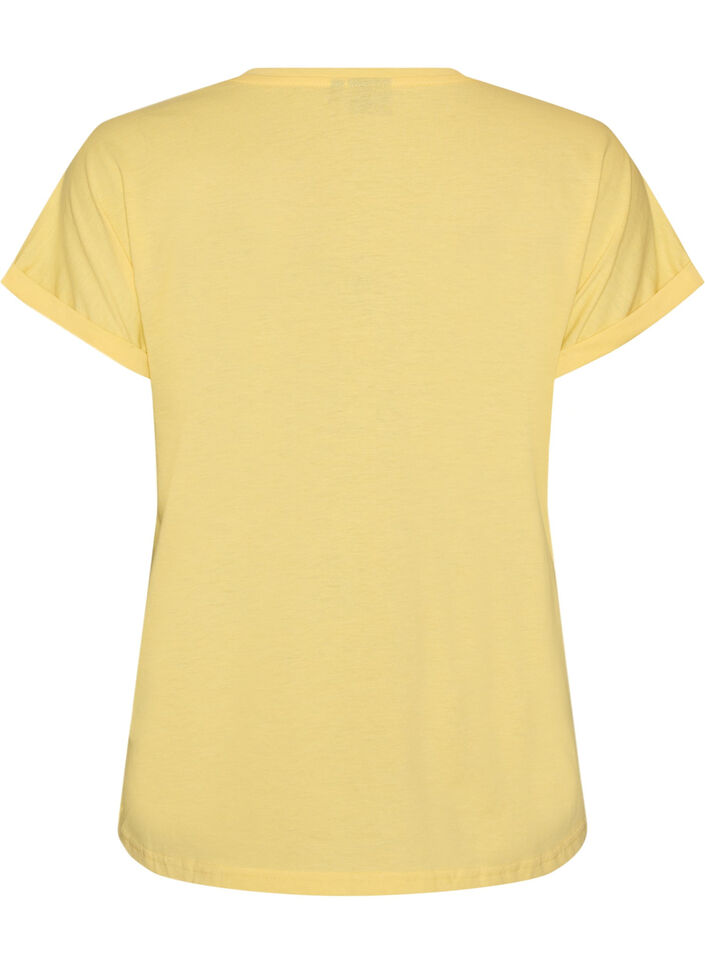 T-shirt met korte mouwen van katoenmix, Geel, Packshot image number 1