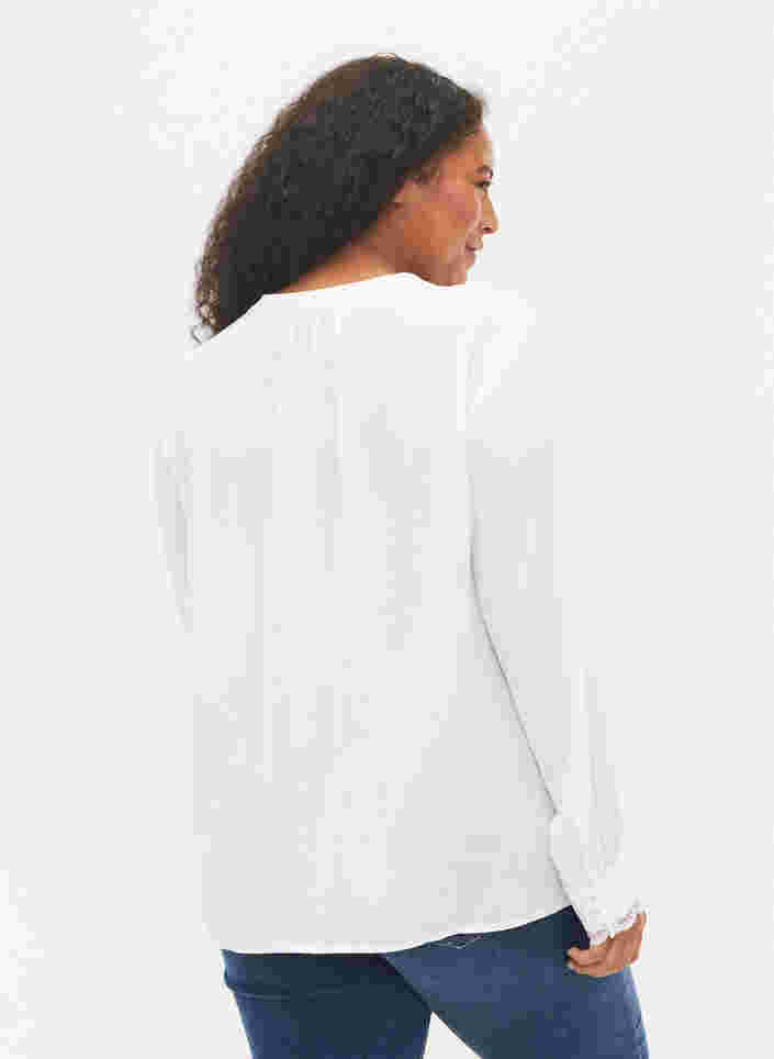 Blouse à manches longues avec encolure en V, Bright White, Model image number 1