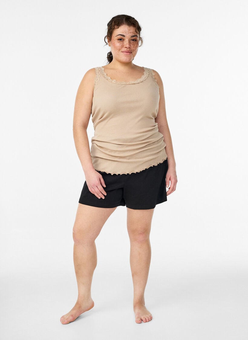 Top met kanten afwerking, Beige, Model image number 1