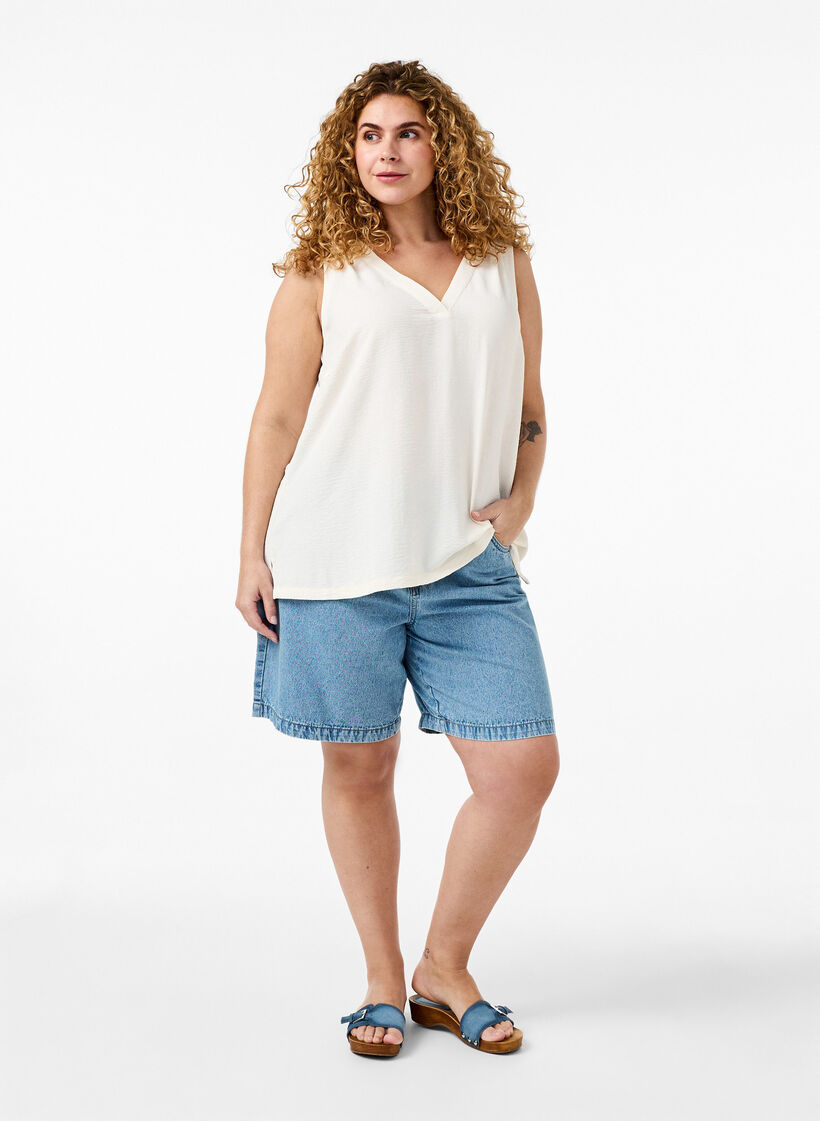 Mouwloze top met kreukeffecten, Vanille, Model image number 1