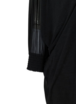 Robe à manches longues avec col V et smocks, Black, Packshot image number 3