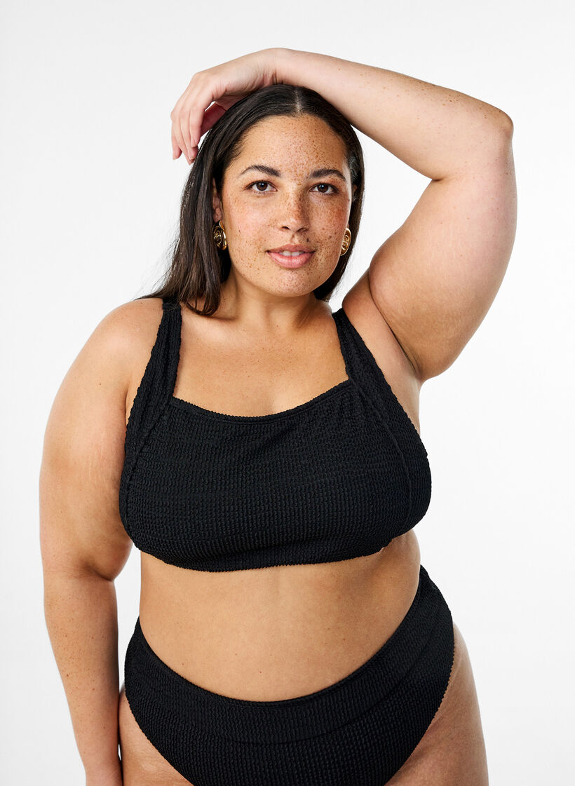 Crepe bikini top met verstelbare bandjes, Zwart, Model image number 0