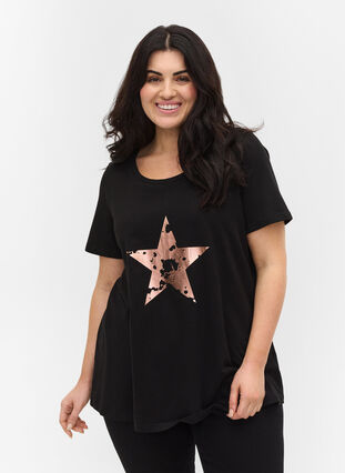 T-shirt à manches courtes avec imprimé, Black w. star copper, Model image number 0