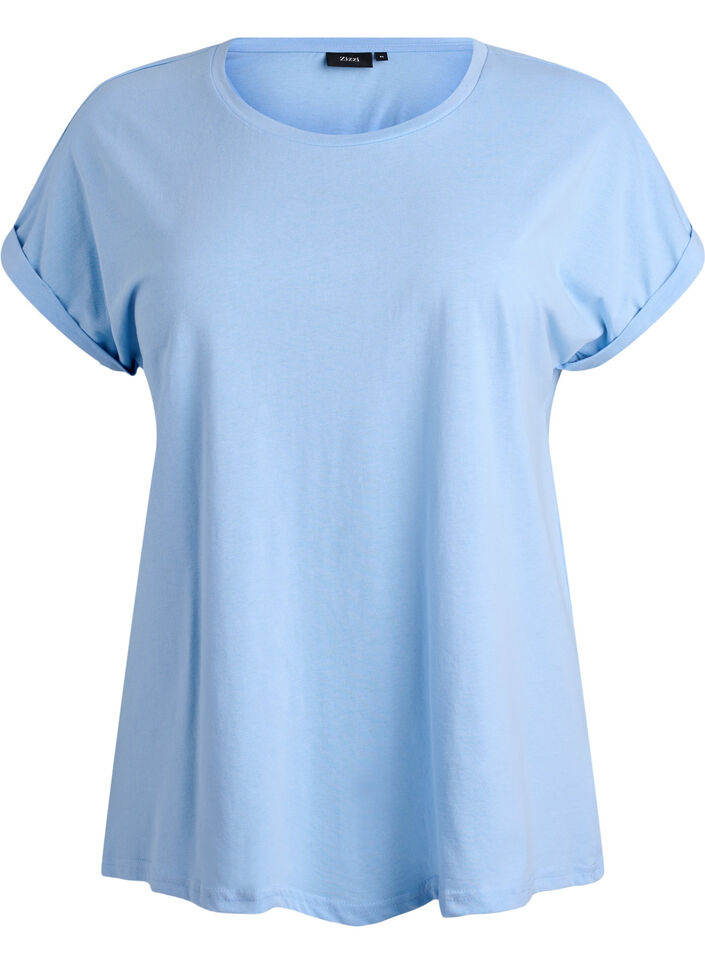 T-shirt met korte mouwen van katoenmix, Blauw, Packshot image number 0