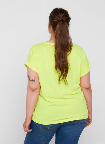 T-shirt fluo en coton, Neon Lime, Model image number 1