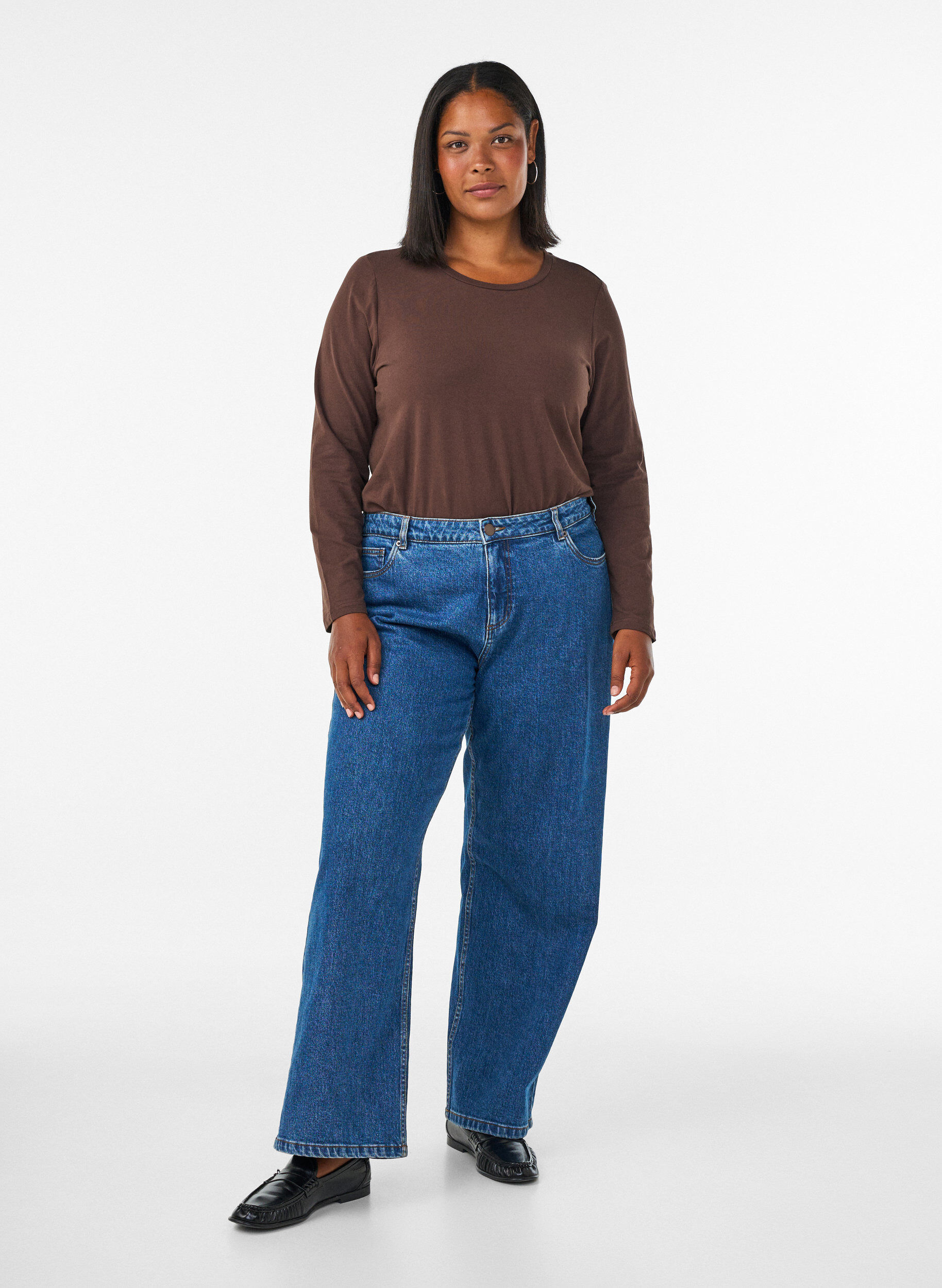 ZizziBasic jerseyblouse met lange mouwen, Bruin, Model image number 1