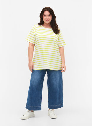T-shirt rayé en coton biologique, Wild Lime Stripes, Model image number 2