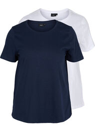 Lot de 2 T-shirt basiques en coton, Navy B/B White, Packshot
