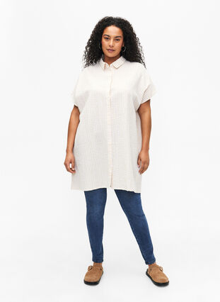 Chemise longue à rayures en coton, White/Natrual Stripe, Model image number 2