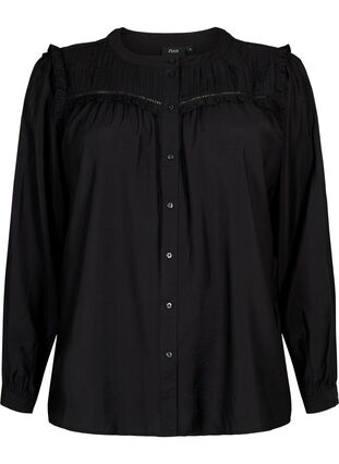 Chemise blouse avec volants et plis, Black, Packshot image number 0
