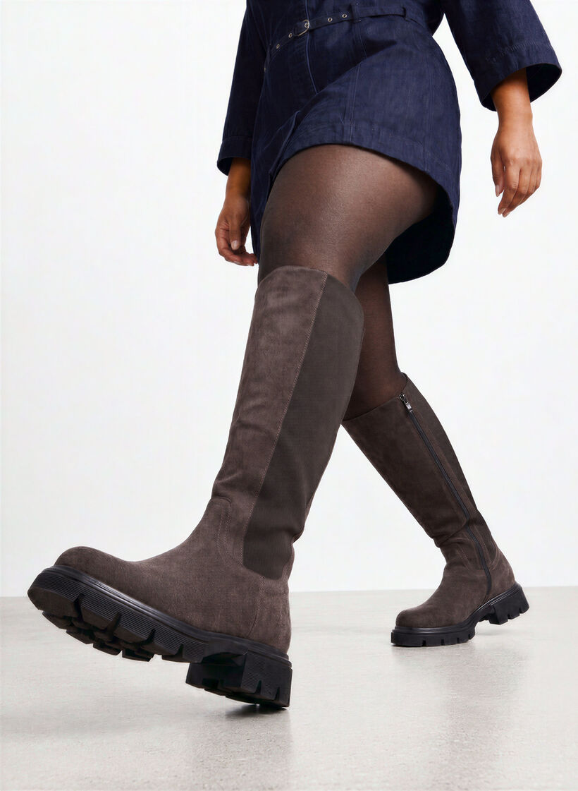 Botte haute en su&eacute;dine avec empi&egrave;cements c&ocirc;tel&eacute;s, Marron, Image image number 0