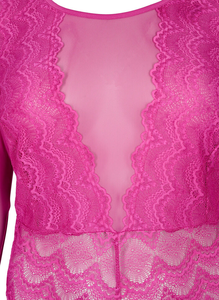 Bodystocking en dentelle et en maille, Fuchsia Red, Packshot image number 2