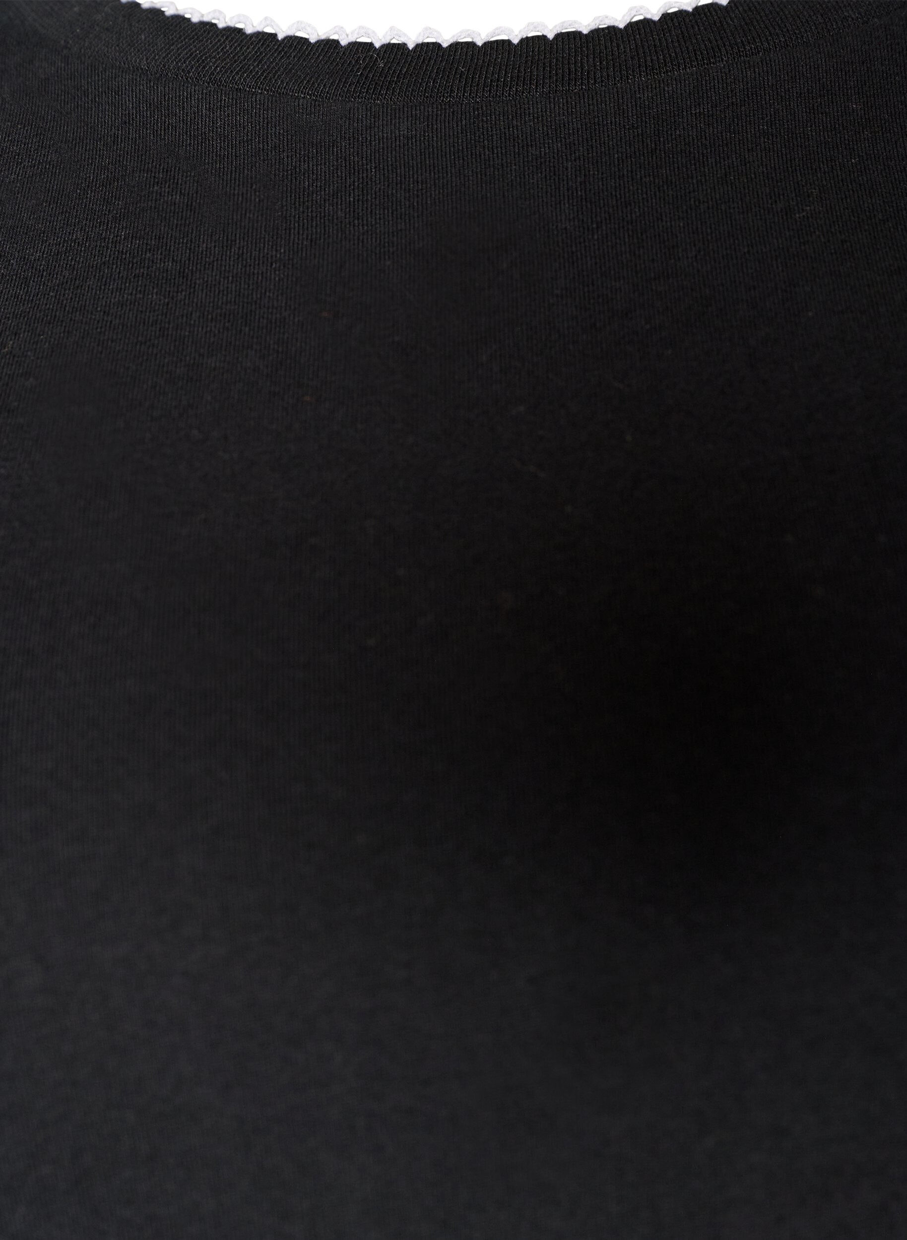 ZizziT-shirt en coton avec bords ondul&eacute;s contrastants, Noir, Packshot image number 2