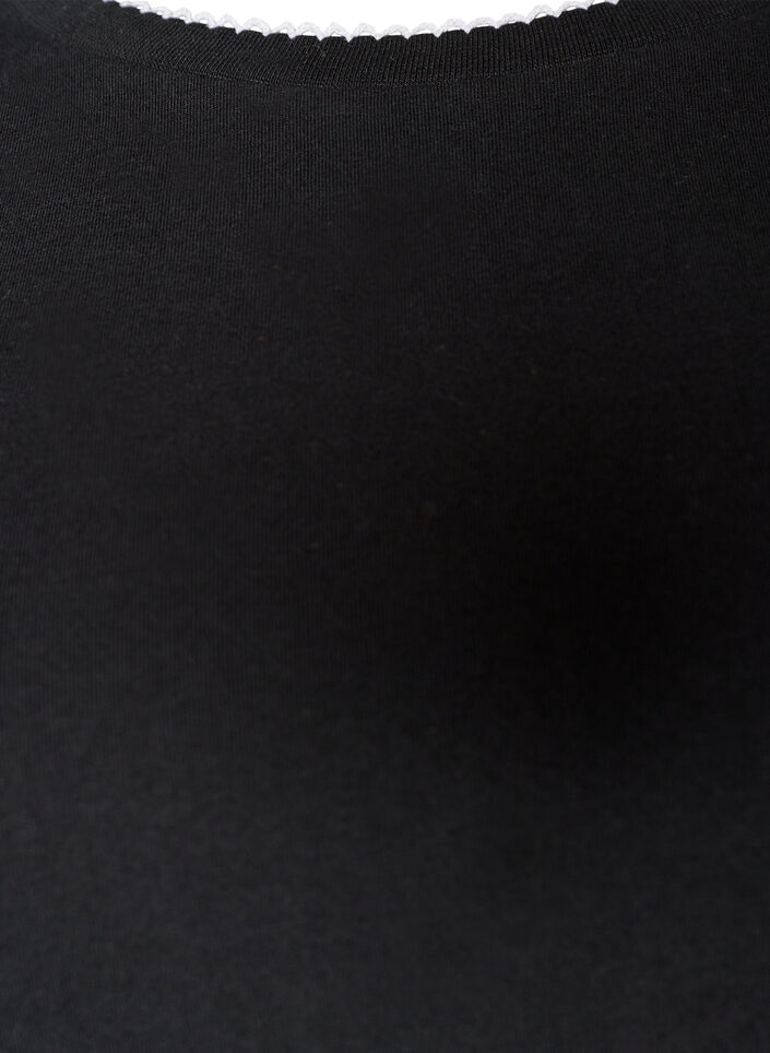T-shirt en coton avec bords ondul&eacute;s contrastants, Noir, Packshot image number 2