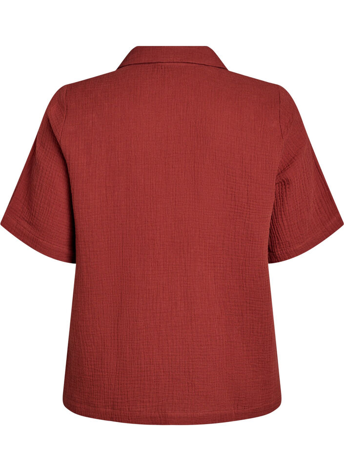 Shirt met korte mouwen van katoen mousseline, Rood, Packshot image number 1
