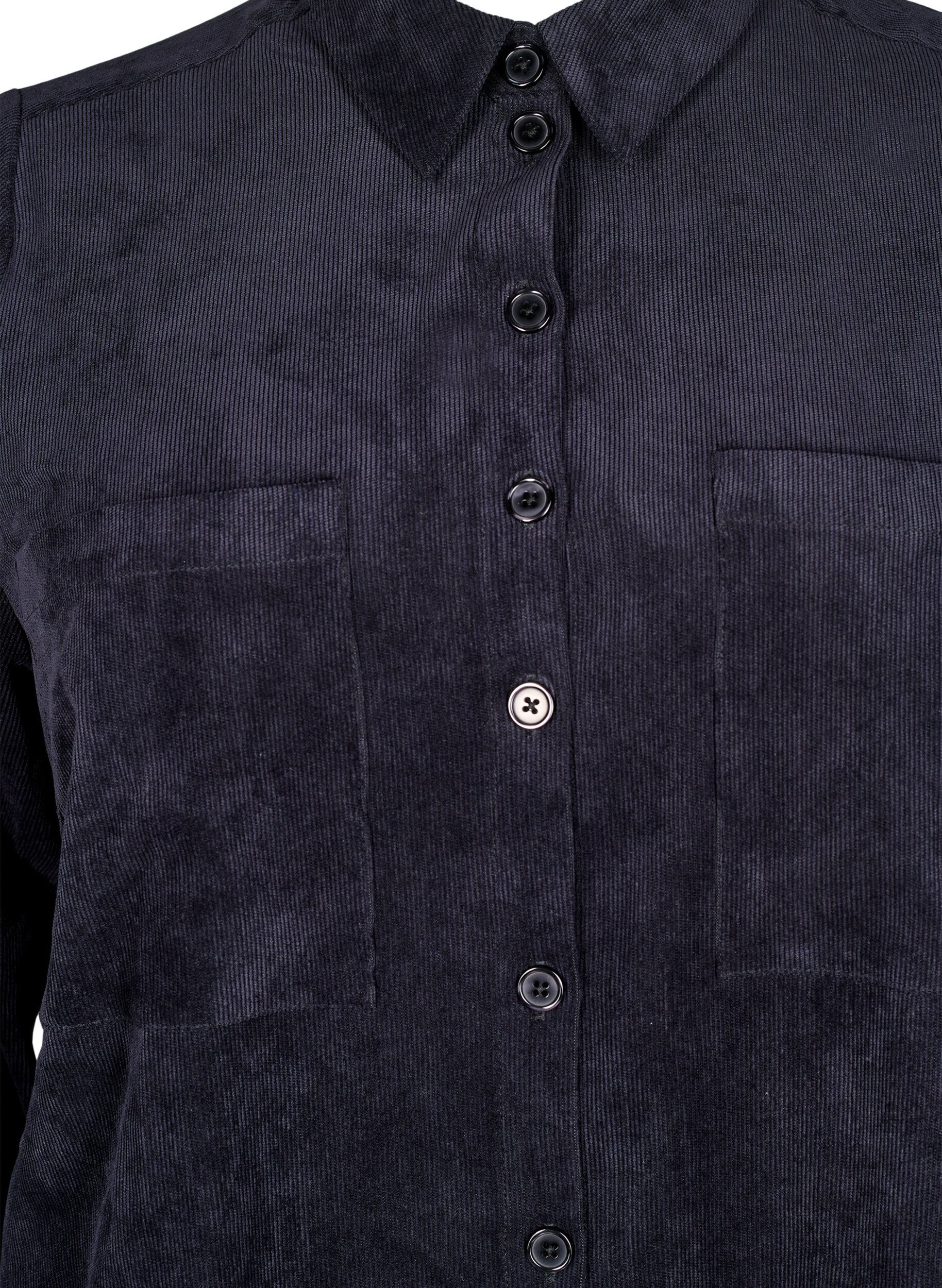 ZizziLange corduroy shirt jurk met knopen, Black, Packshot image number 2
