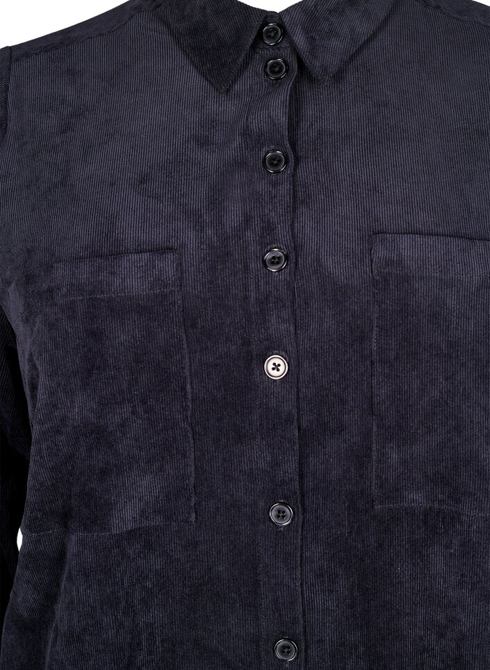 Lange corduroy shirt jurk met knopen, Black, Packshot image number 2