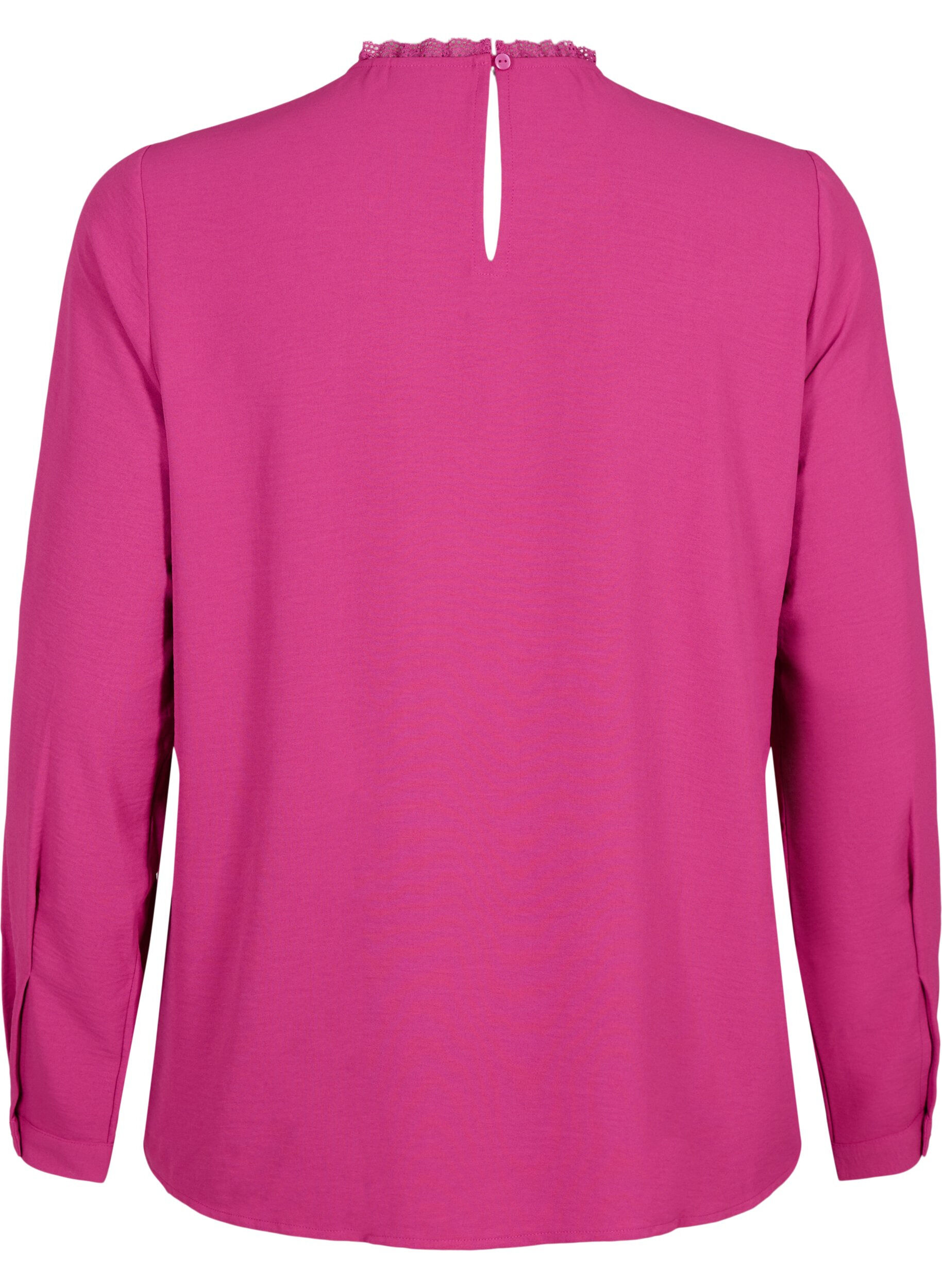 ZizziBlouse met lange mouwen en kanten detail, Festival Fuchsia, Packshot image number 1