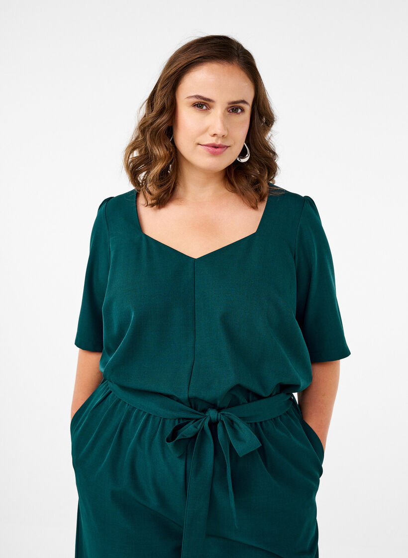 Combinaison avec ceinture et manches courtes, Sea Moss Melange, Model image number 2