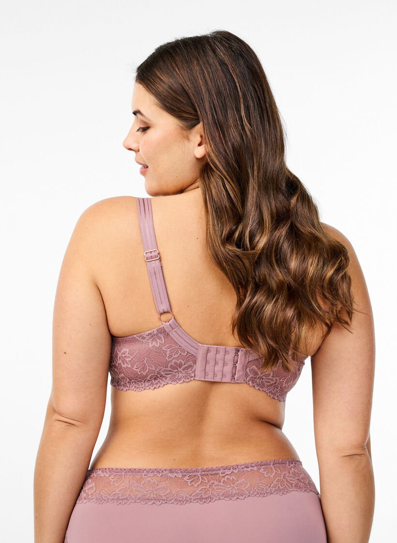 Volledige dekking bh in mesh met kanten details, Roze, Model image number 1