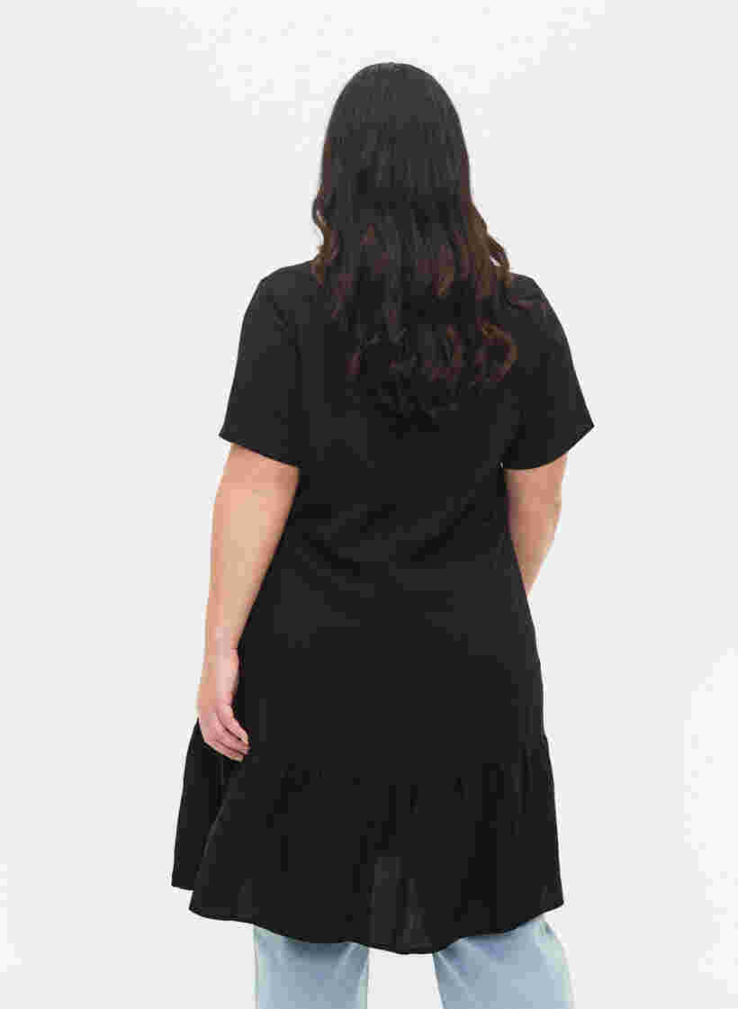 Viscose jurk met korte mouwen en v-hals, Black, Model image number 1