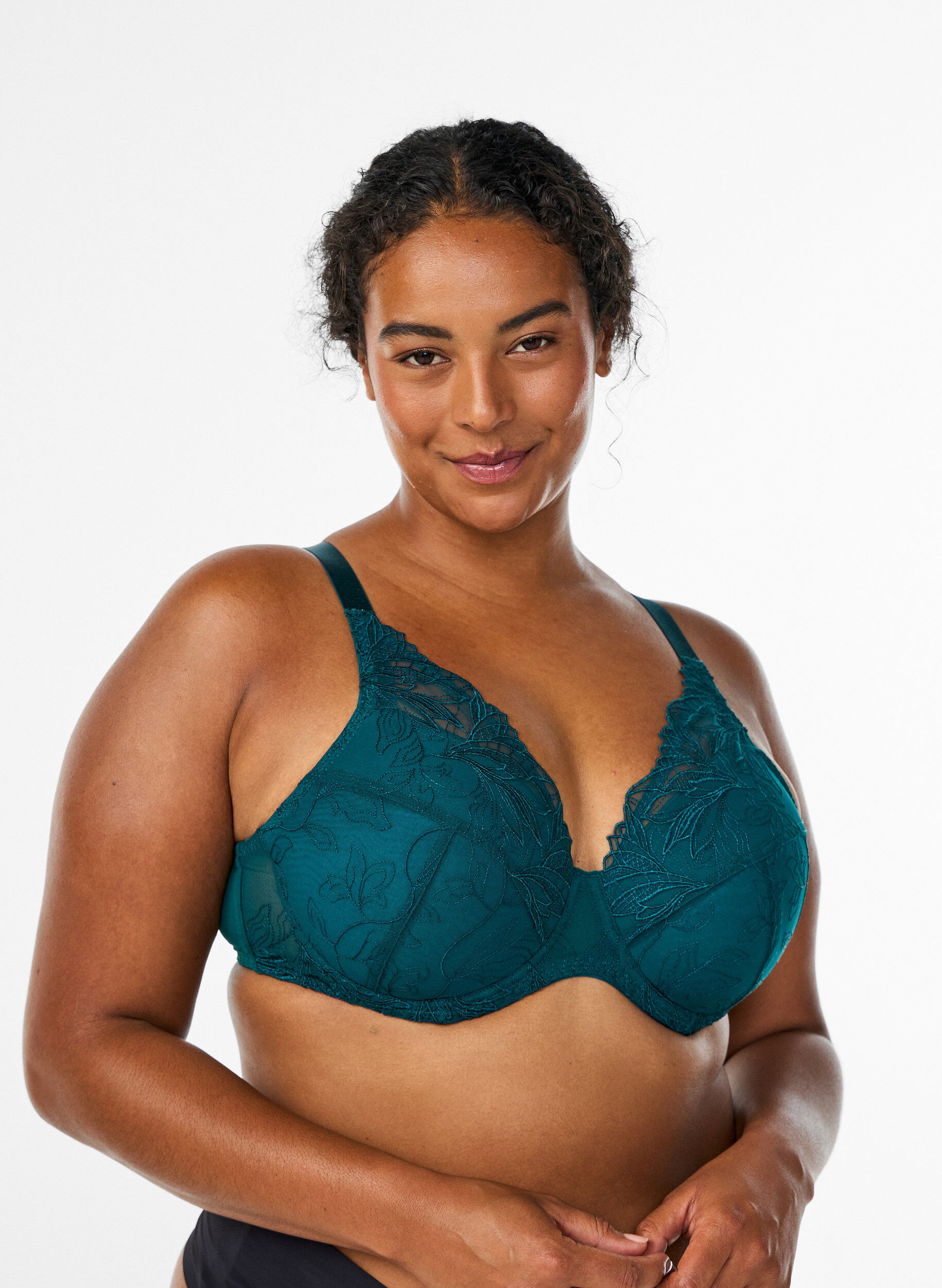ZizziGewatteerde kanten beha met beugel, Groen, Model image number 0
