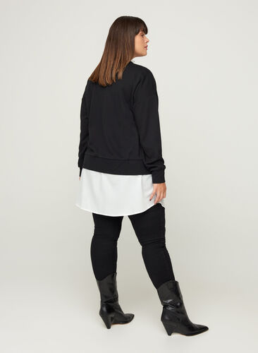 Sweatshirt met vastgenaaid overhemd, Black, Model image number 1