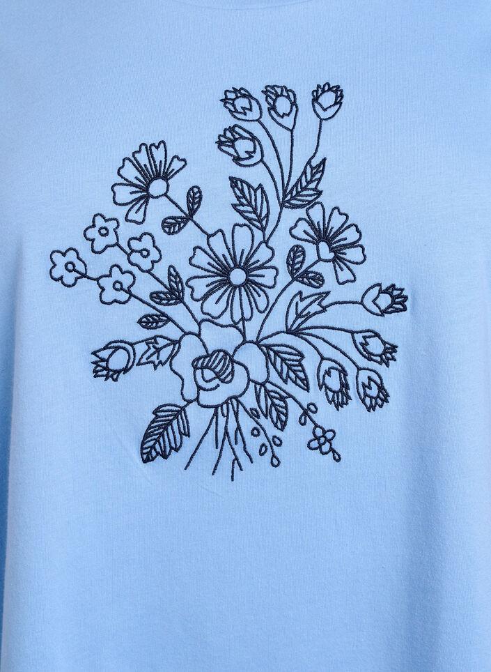 T-shirt in biologisch katoen met bloemenborduursel, Della R. Blue w. EMB, Packshot image number 2