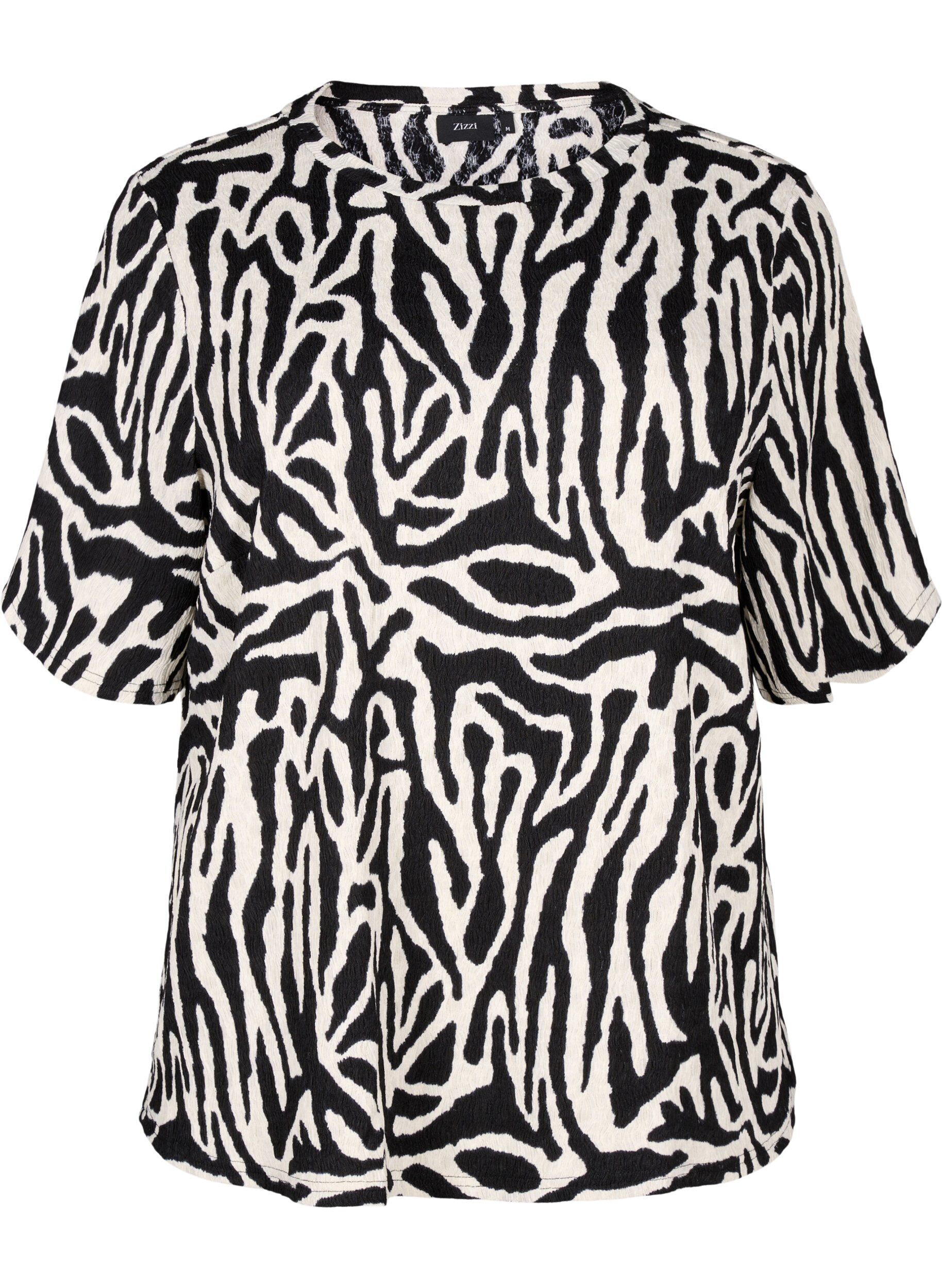 ZizziBlouse met korte mouwen en zebraprint, Zwart, Packshot image number 0