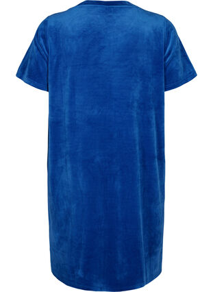  Velours jurk met korte mouwen en ronde halslijn	, Monaco Blue, Packshot image number 1