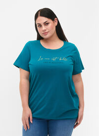 T-shirt en coton à manches courtes avec bord élastique, Deep Lake W. Life, Model