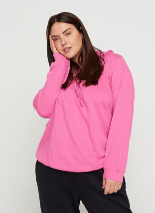 Sweatshirt met capuchon en geribbelde randen, Phlox Pink, Model image number 0
