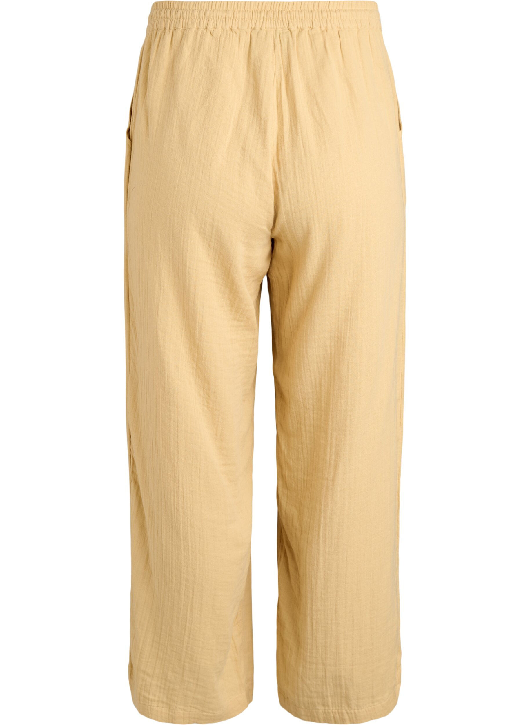 ZizziHigh-waist katoenen mousseline broek met losse pijpen, Geel, Packshot image number 1