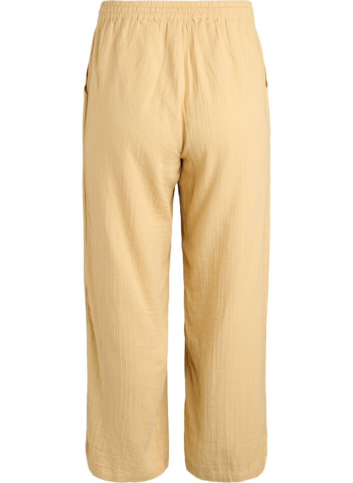 High-waist katoenen mousseline broek met losse pijpen, Geel, Packshot image number 1