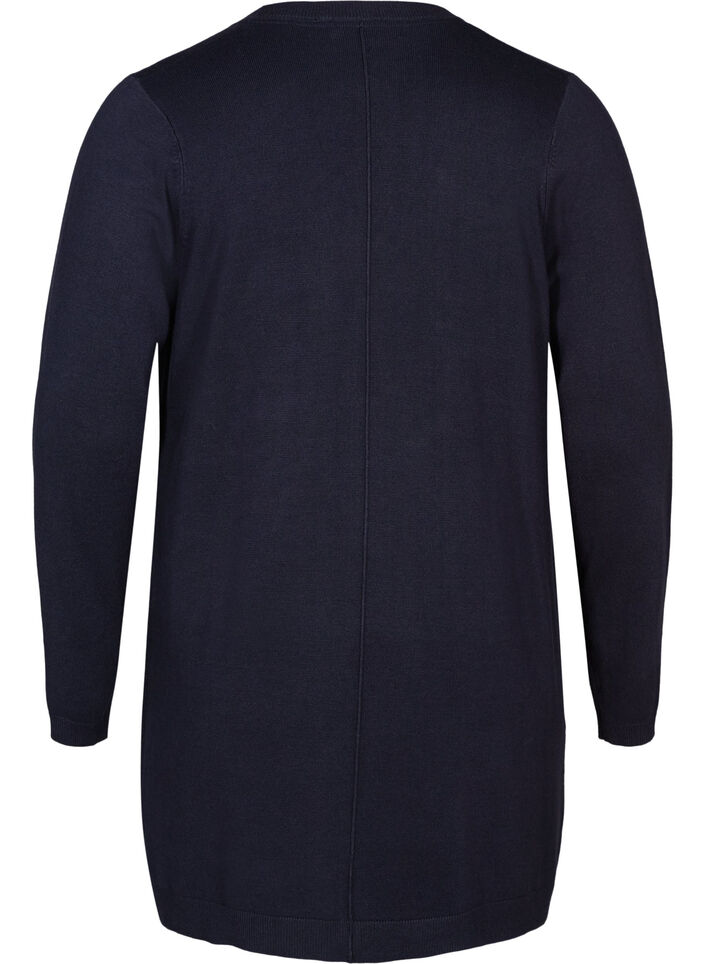 Long cardigan tricot&eacute; dans un m&eacute;lange de viscose, Bleu, Packshot image number 1