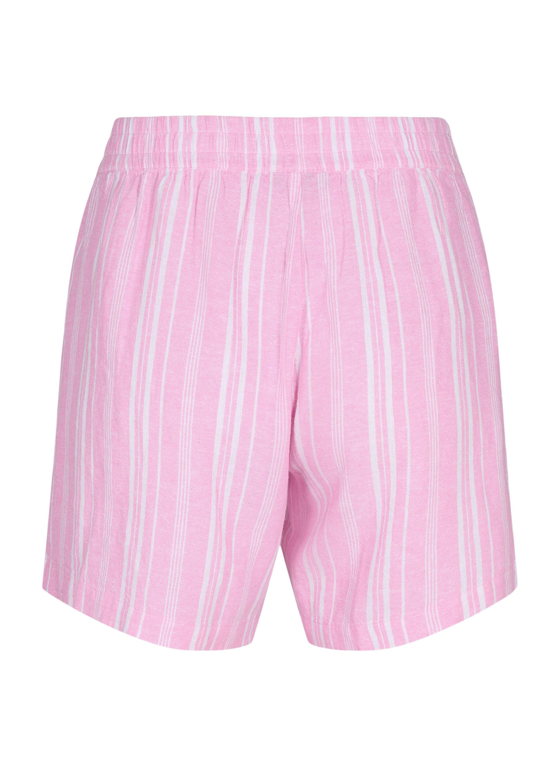 ZizziGestreepte korte broek van linnen en viscose, Roze, Packshot image number 1